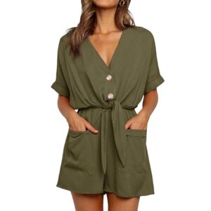 Army Green Button-Up Romper